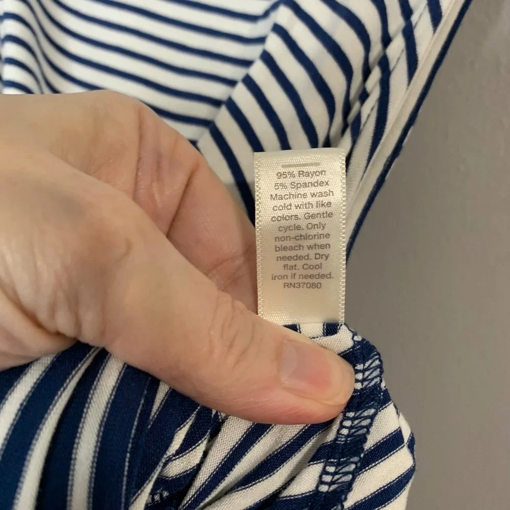 Est. 1946 blue and white midi‎ striped rayon blend sleeveless dress. Size M